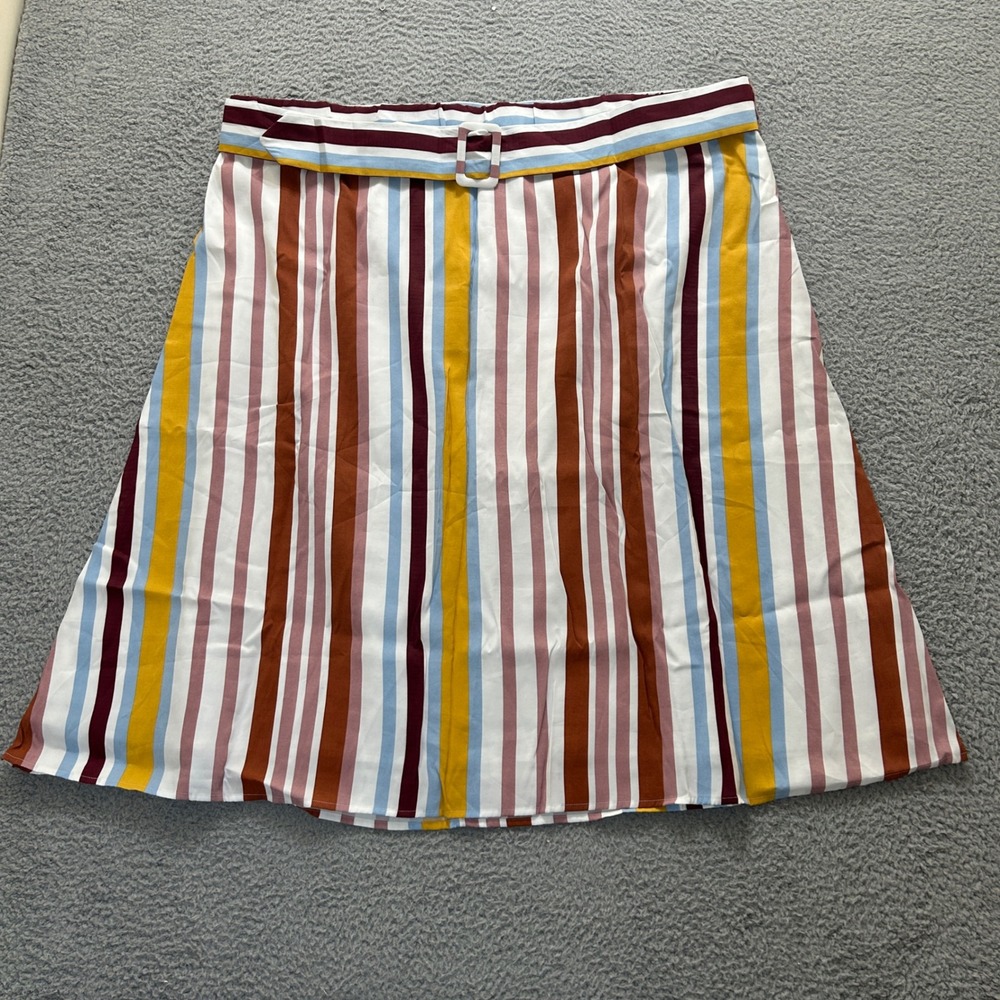 Eloquii Striped A-Line Skirt‎ Belt Womens Plus Size 26 Colorful Casual Lined